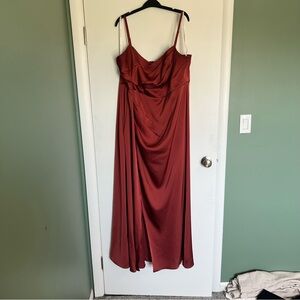 AZAZIE BONA STRETCH SATIN TERRA-COTTA DRESS PLUS